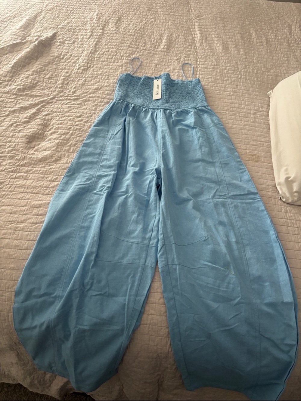 Boutique NWT Smocked Waist Wide-Leg Jumpsuit - Light Blue